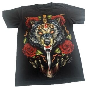 Vintage Rock Chang Women's Graphic Tee Size M Cotton Biker Gothic Tattoo Y2K-90s